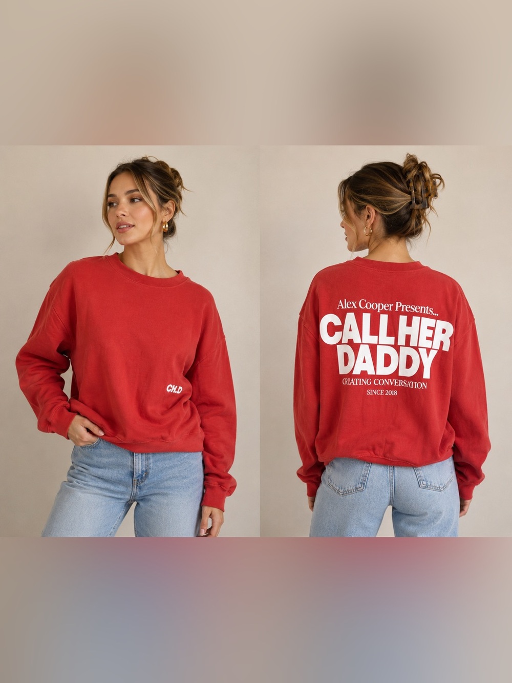 Call Her Daddy Alex Cooper Tour Oversized Cropped Red Graphic Crewneck